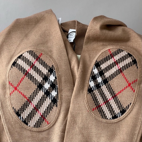 Burberry Wool Sweater with Check Elbow Patches in Camel - Picture 6 of 9